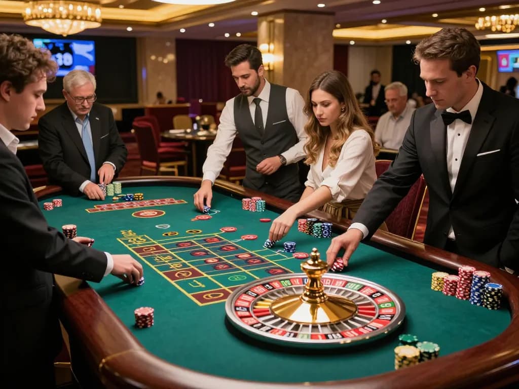 Players engaging at the trang chủ dn88 roulette table, experiencing dynamic gameplay and vibrant casino ambiance.