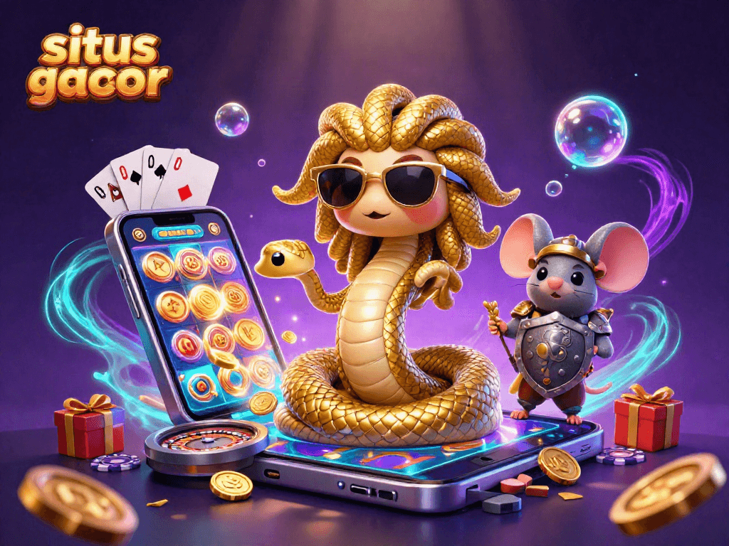 Engage with situs slot gacor featuring Medusa and a warrior mouse amidst vibrant slot game elements.