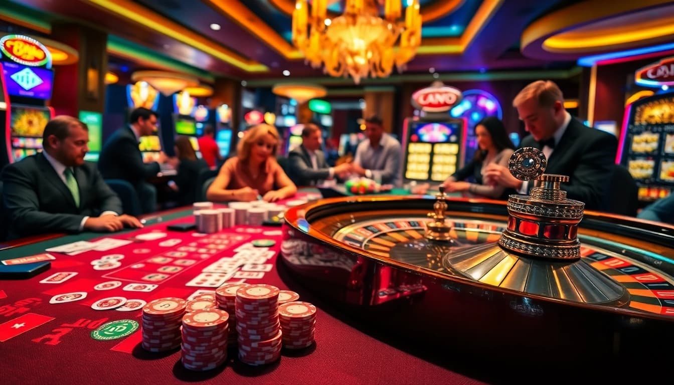 Exciting gambling scene with poker chips and cards at jagoan86 casino table.