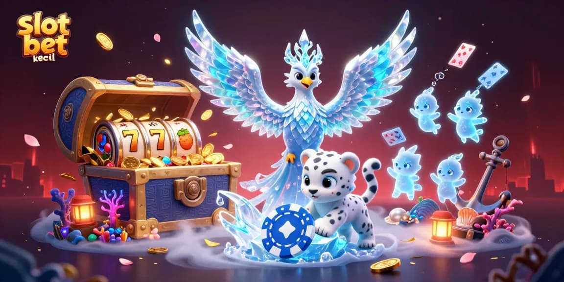 Engage with slot bet kecil in a vibrant 3D casino scene featuring lucky symbols and energetic characters.