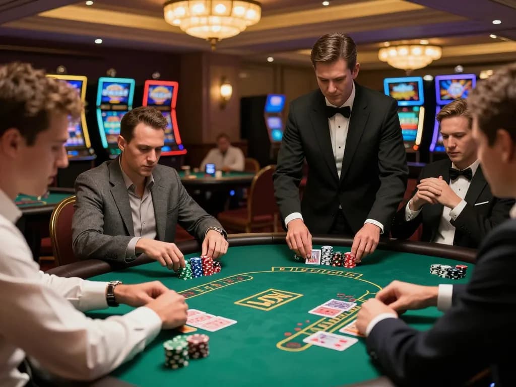 Players enjoy strategic gameplay at a luxurious blackjack table at casinosscope venue.