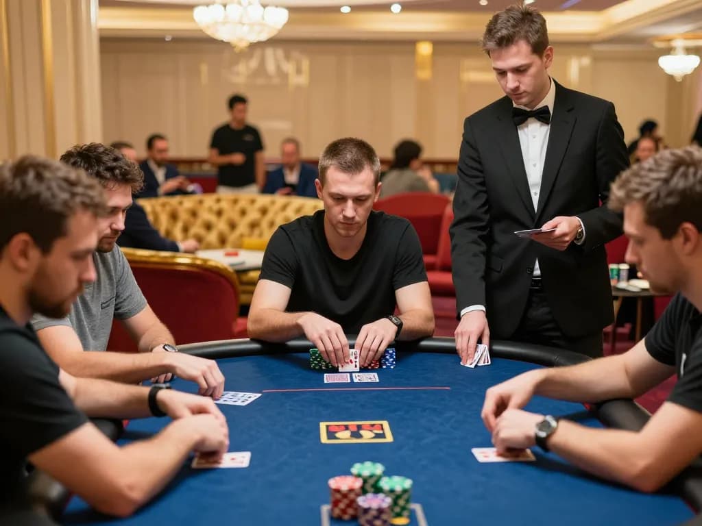 Engaged players compete in a high-stakes poker game at 56win, showcasing the excitement of casino action.