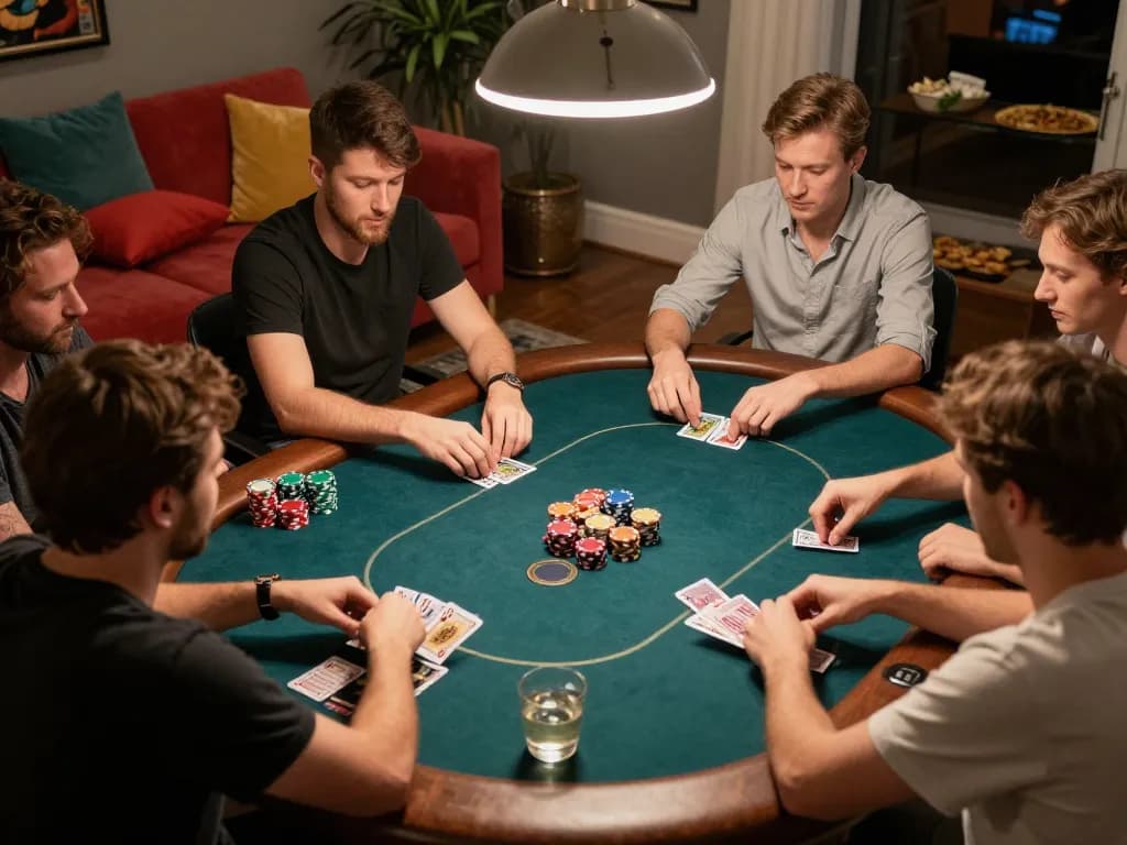 Players enjoying poker night at home, showcasing strategic gameplay at 7-hd.
