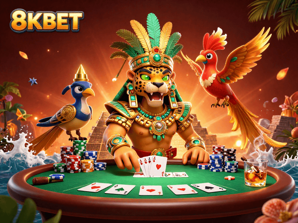 Engage with exciting game action at 8KBET while exploring a vibrant 3D casino scene.