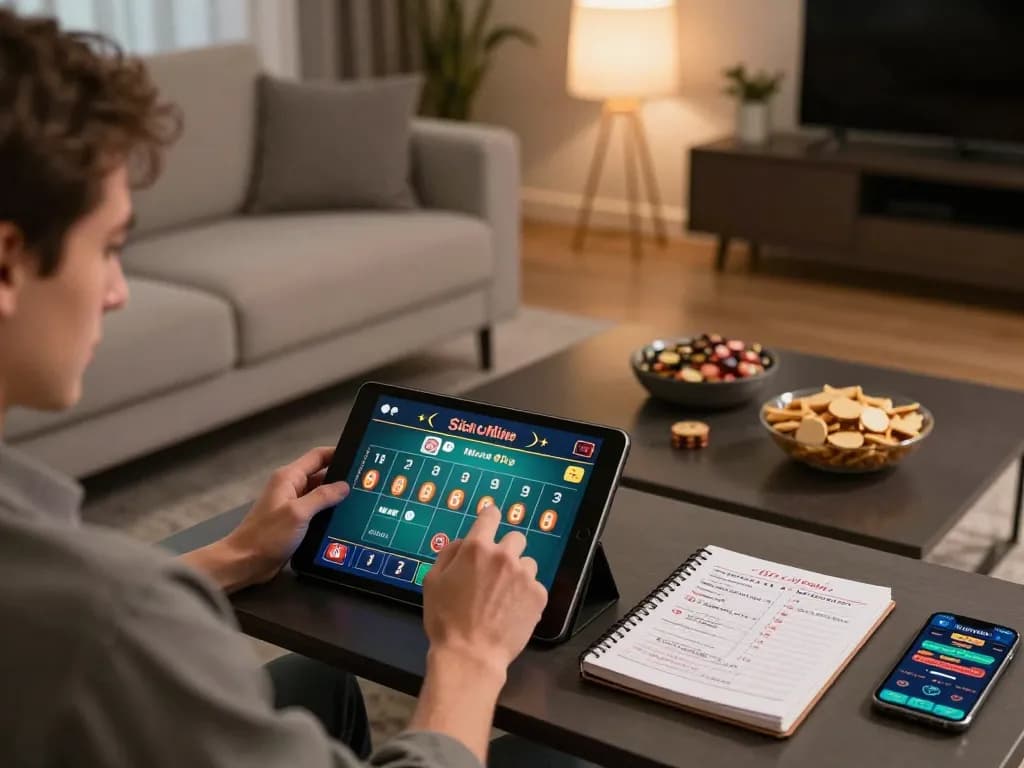 Sicbo Online gameplay in a cozy home setting, highlighting a player engaged in strategic decision-making.