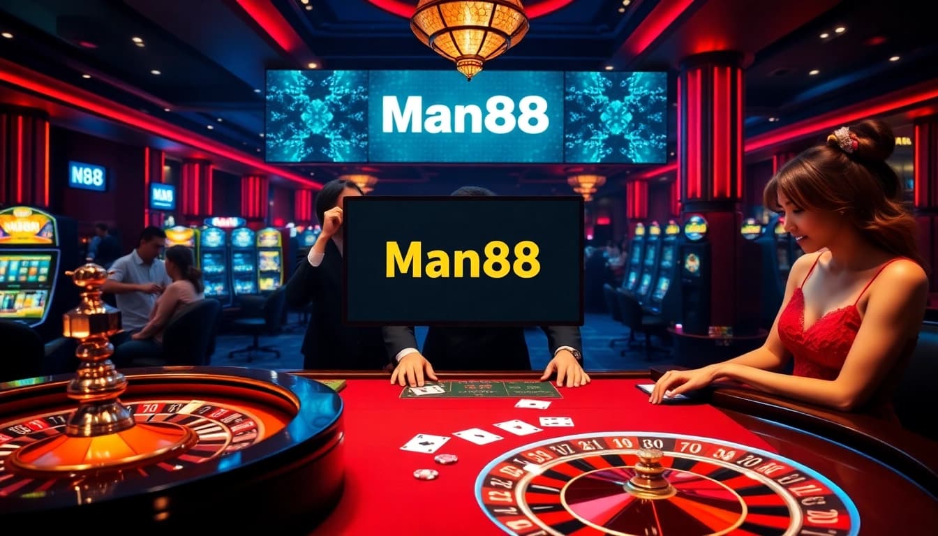 Experience the thrilling ambiance of Man88 as players engage at a luxurious casino table.