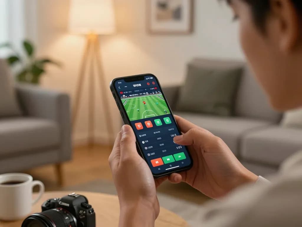 Engaging cloud-africa mobile gambling scene with player placing sports bets on a smartphone.