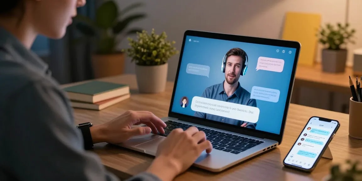 Person interacting with crush on ai chatbot in a cozy workspace, showcasing modern digital conversation.