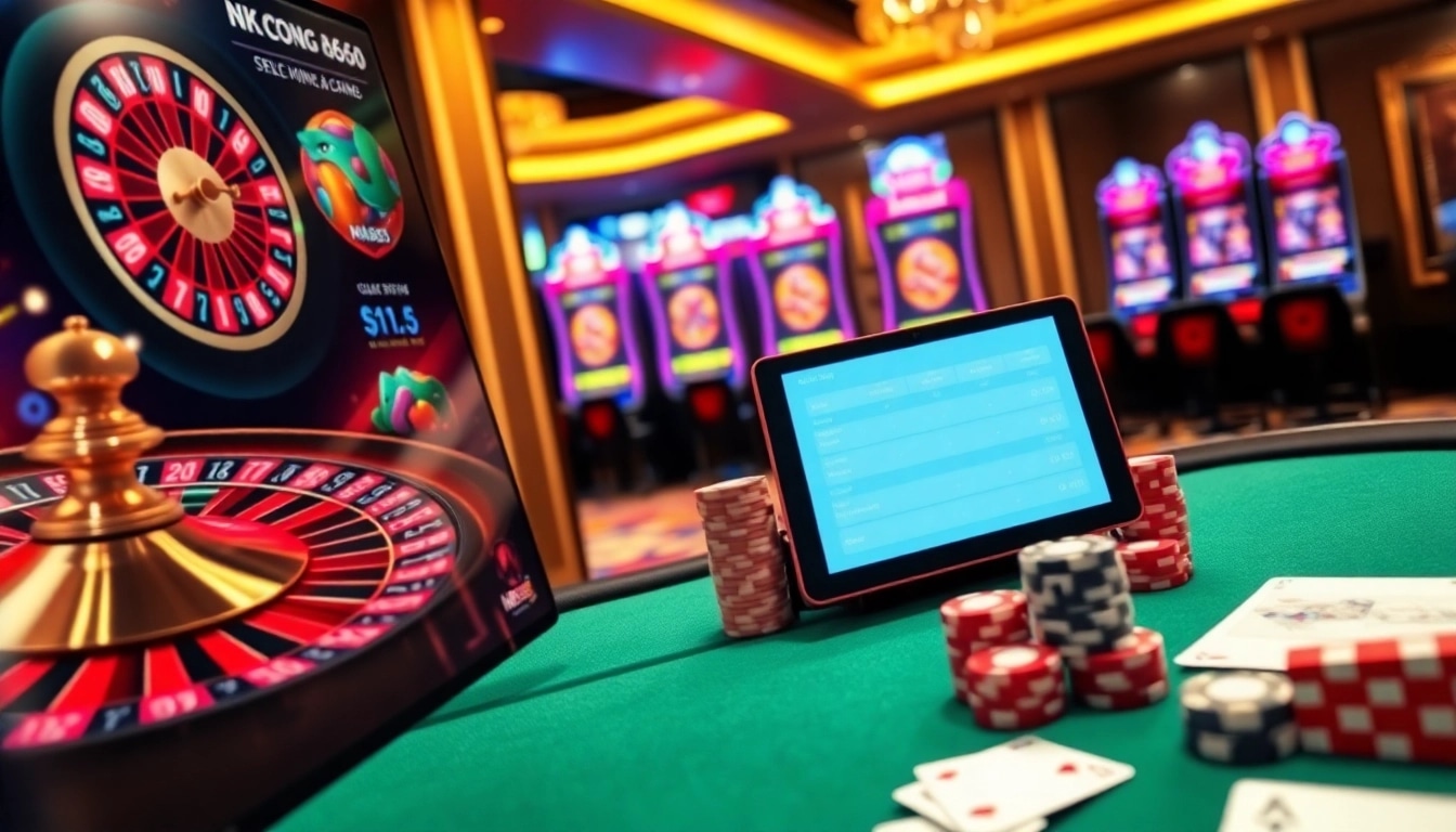 NK888 online casino interface showcasing live roulette, slot machines, and poker chip betting action