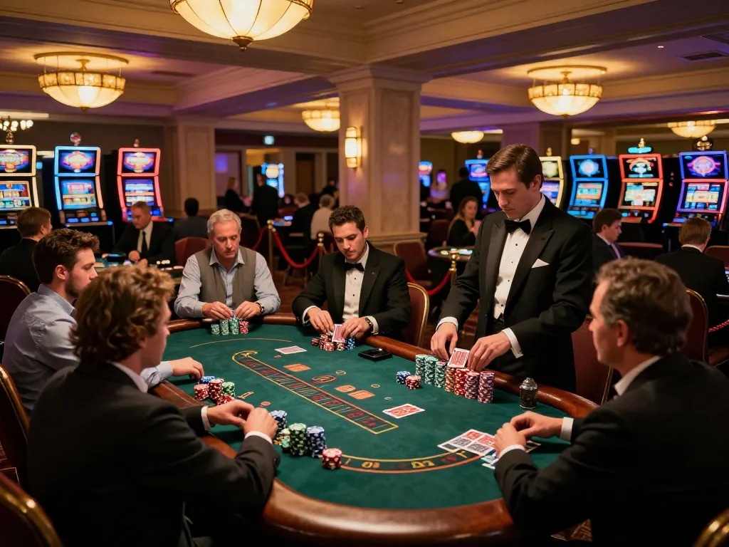 Players at the blackjack table enjoying a thrilling moment at the casino, featuring strategic gameplay involving tr88 chips.