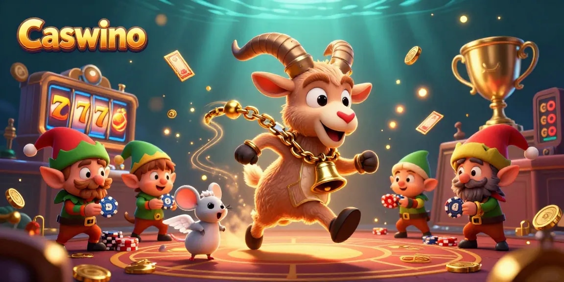 Experience excitement at Caswino Casino with festive characters and engaging slot elements
