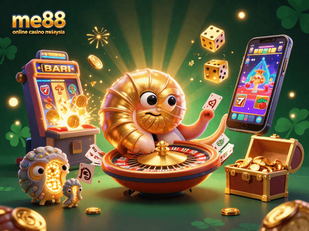Experience the thrill of me88 online casino Malaysia with an exciting 3D illustration of games and jackpots.