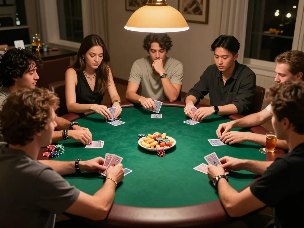 Players enjoying casinos not on gamstop during a private poker night with friends.