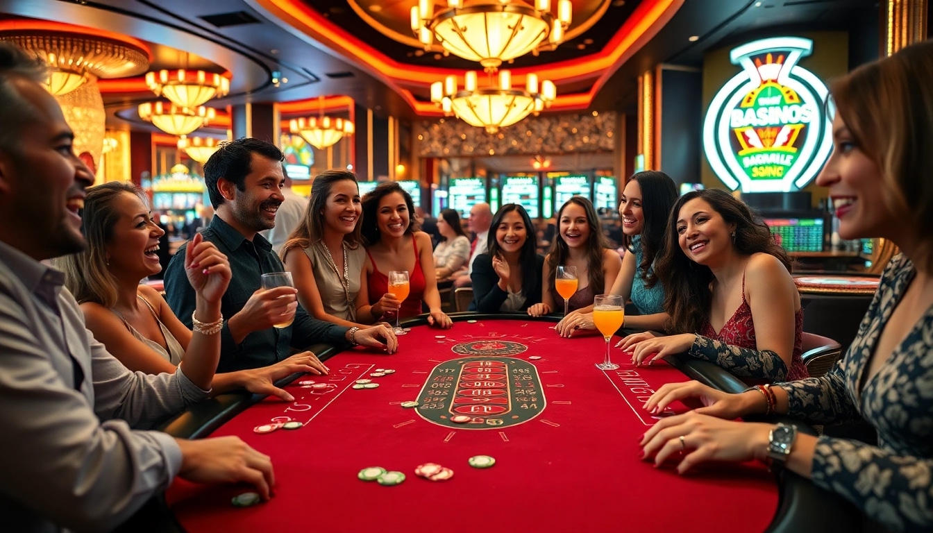 Engage in the exhilarating atmosphere of a Casino table game with vibrant players and colorful chips.
