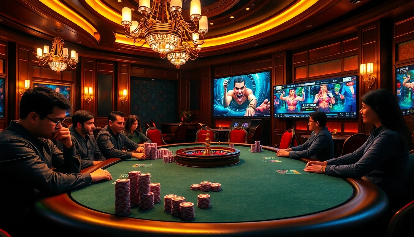 Players enjoying an exciting game of poker at 7xl in a luxurious casino setting.