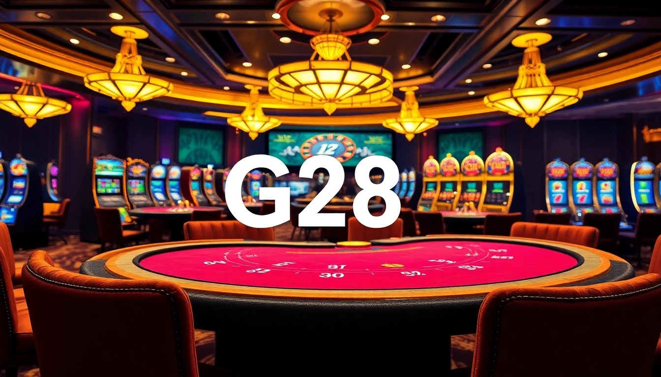 G28 online platform enhances poker action in a luxurious casino setting.
