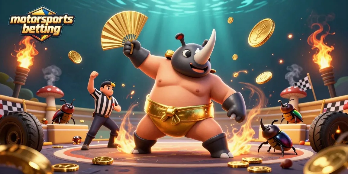 Engage in motorsports betting with dynamic racing scene featuring a beetle champion.