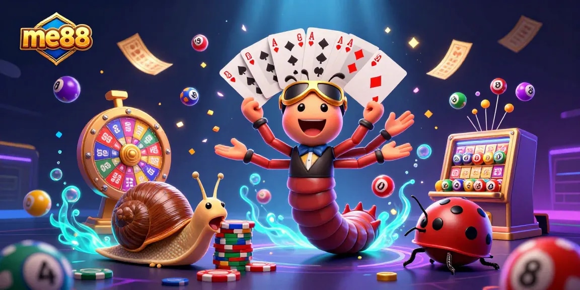 Engage in exciting gaming action with me88's vibrant casino illustration featuring stunning characters and game elements.