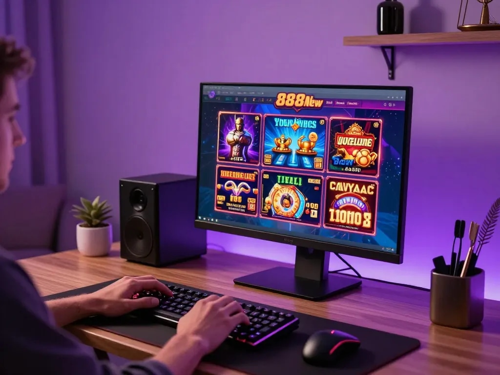 Experience thrilling gameplay with 888New's dynamic online casino interface from a stylish home setup
