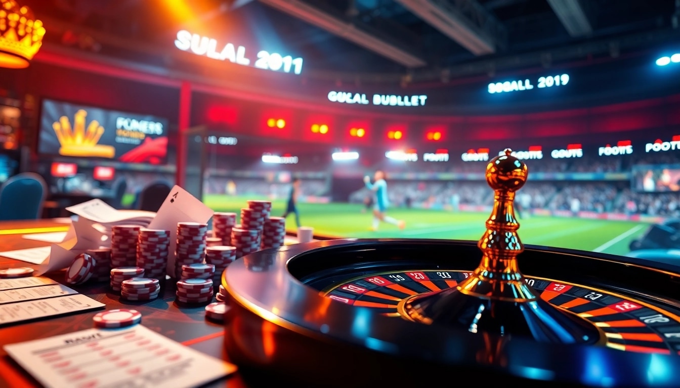 Engaging scene highlighting Judi Piala Dunia with vibrant betting visuals and casino elements for online gamblers.