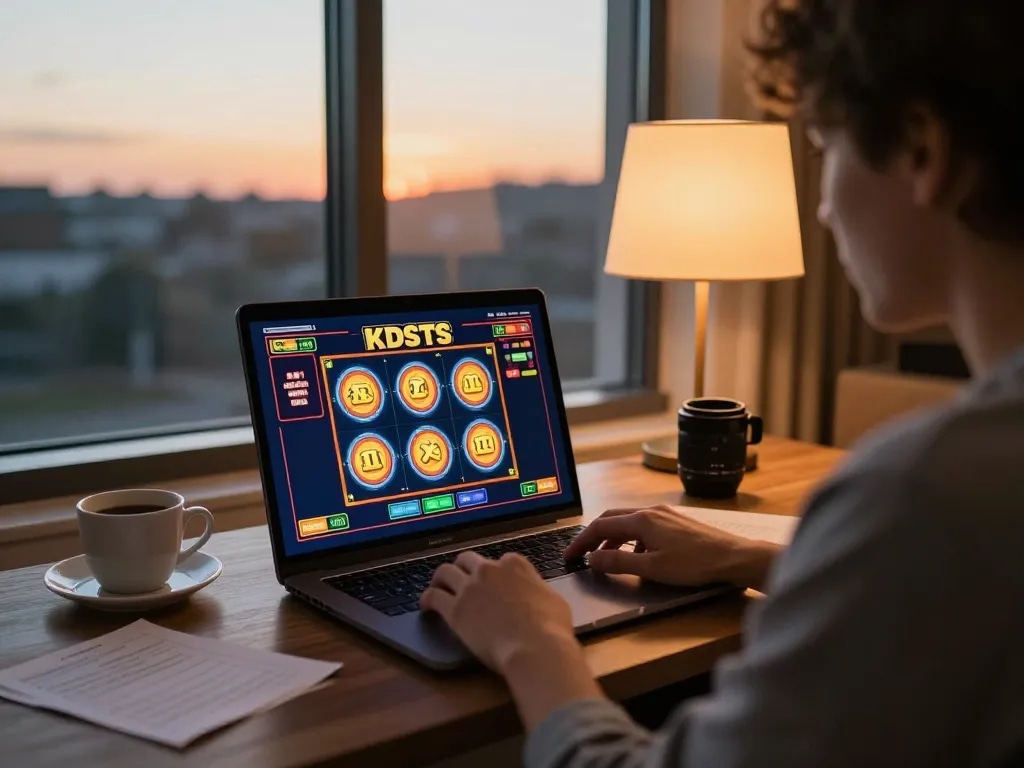Engaging gameplay on KDSLOTS displayed on a laptop screen in a cozy home setting.