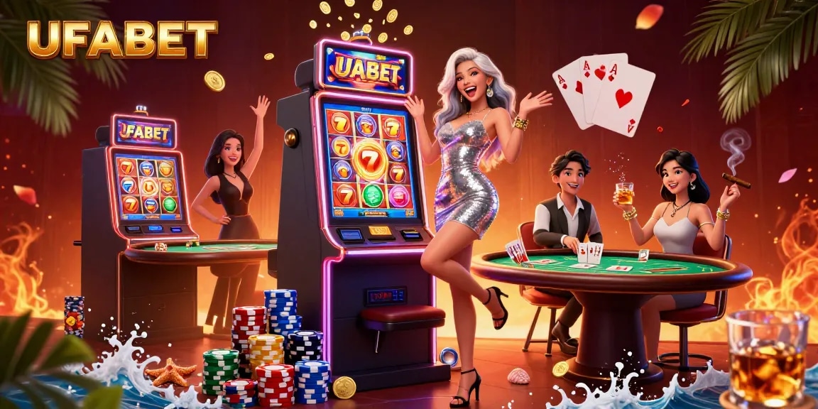 Play slots and celebrate wins at UFABET with exciting casino visuals and dynamic game elements.