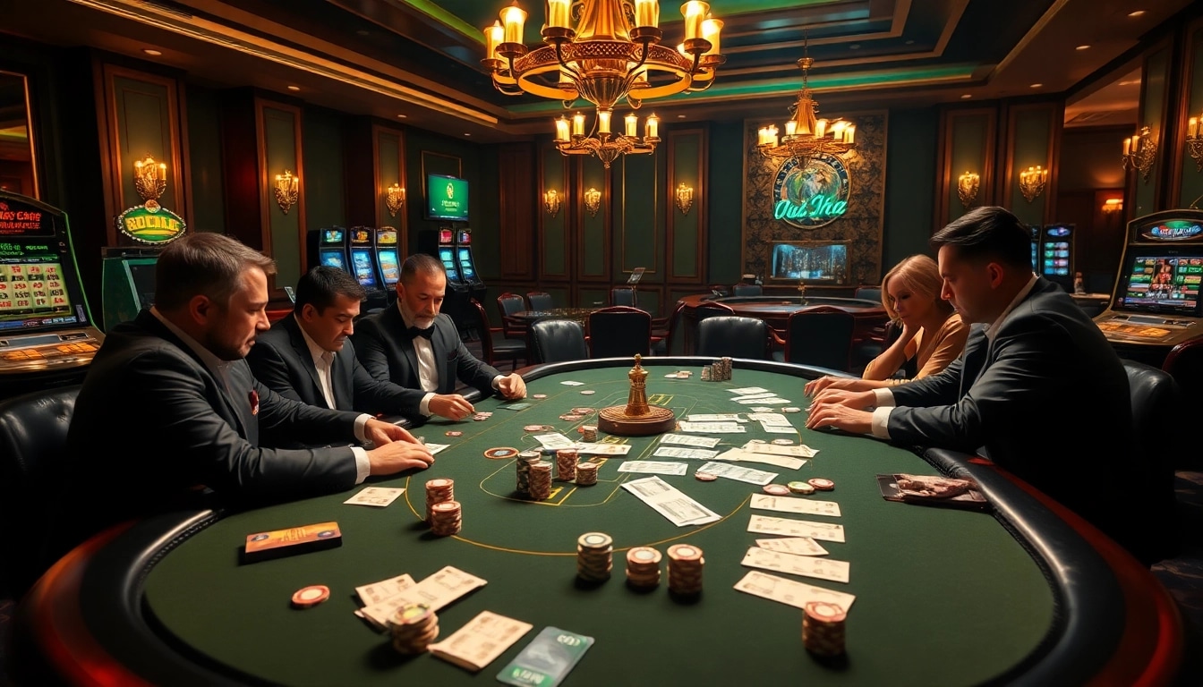 Experience the thrill of gambling with the prestigious nhà cái luck8 casino setup, featuring poker tables and chips.