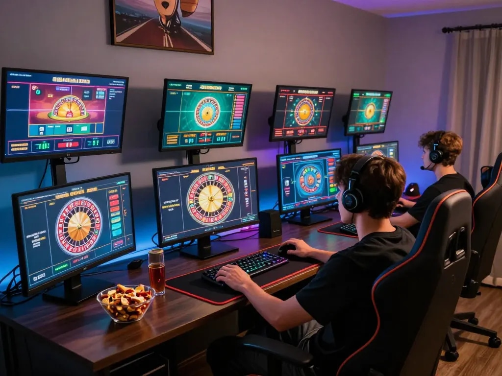 KONG88 player enjoying live roulette in an immersive online casino setup at home