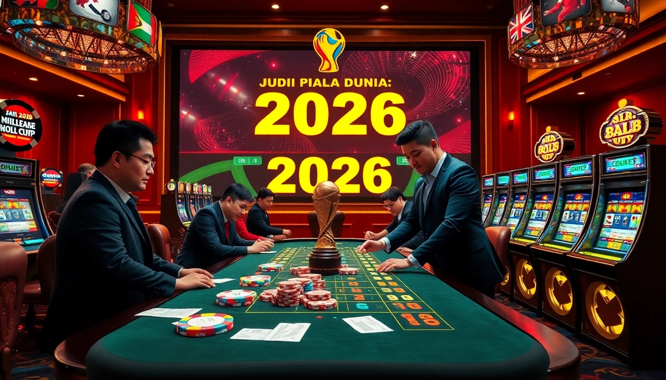 Experience exhilarating Judi Piala Dunia betting at a vibrant casino with colorful chips and excitement.