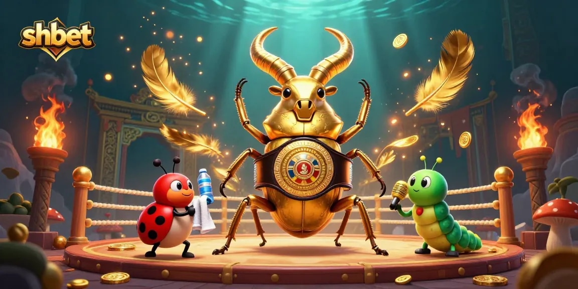 Engage with shbet in a dynamic casino arena featuring a golden stag beetle boxing champion and colorful betting elements.