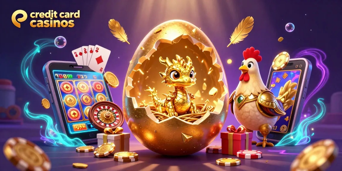 Experience the thrill of credit card casinos with vibrant games and rewards in a magical scene.