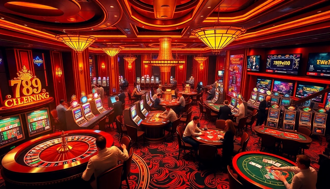 Players enjoying thrilling casino games and online bets at 789win's luxurious venue.