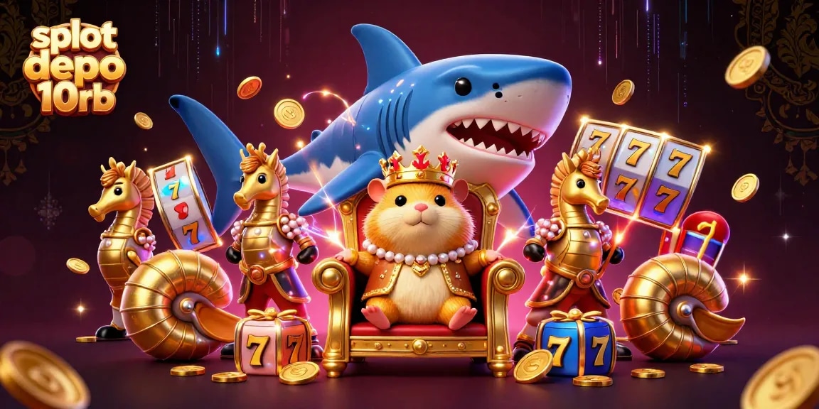 Spin and win big with slot depo 10rb featuring a golden hamster king and casino symbols.
