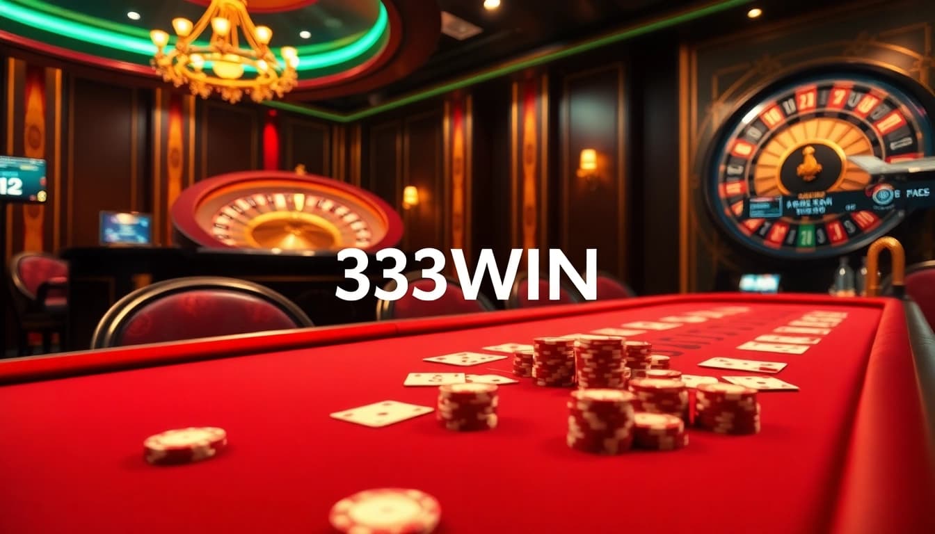 Experience the thrill of winning with 33WIN at a luxurious casino table and roulette wheel.