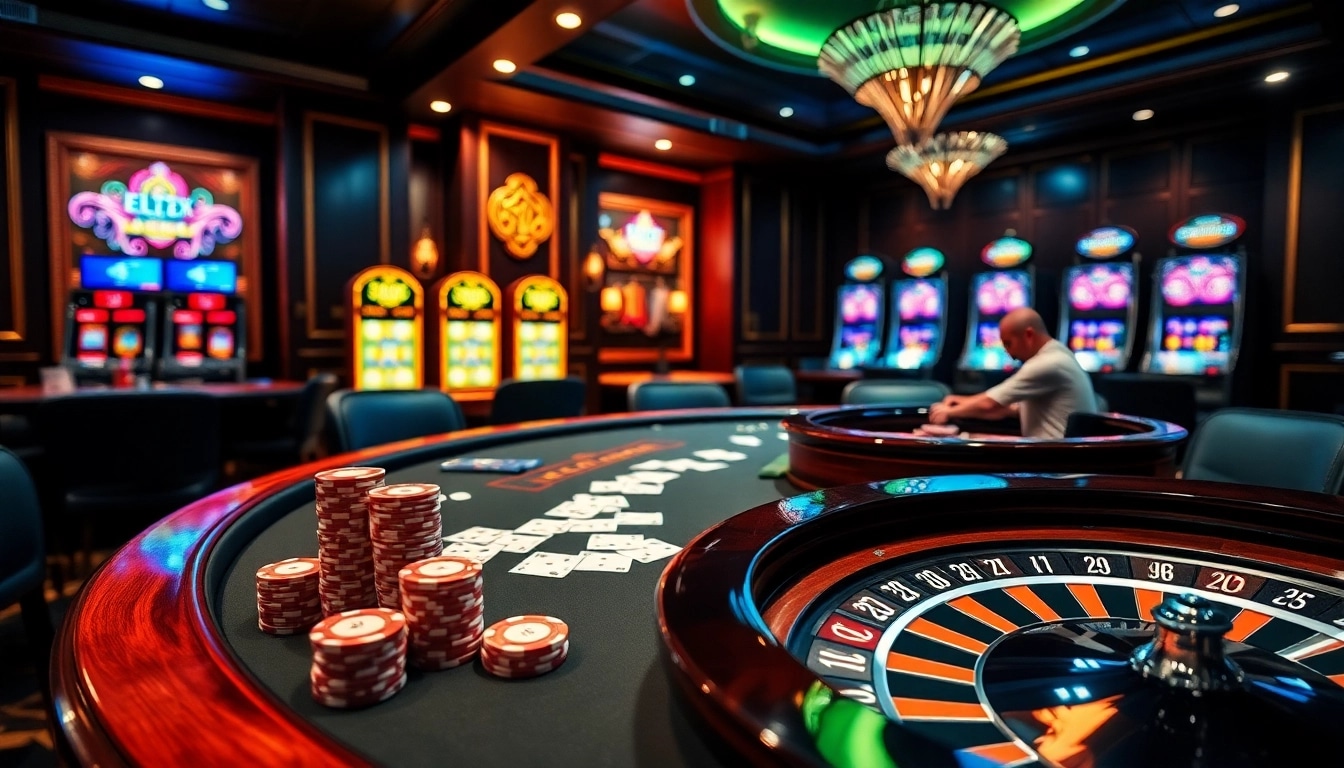 Engage in high-stakes poker at bet88.com casino with luxurious tables and vibrant atmosphere.