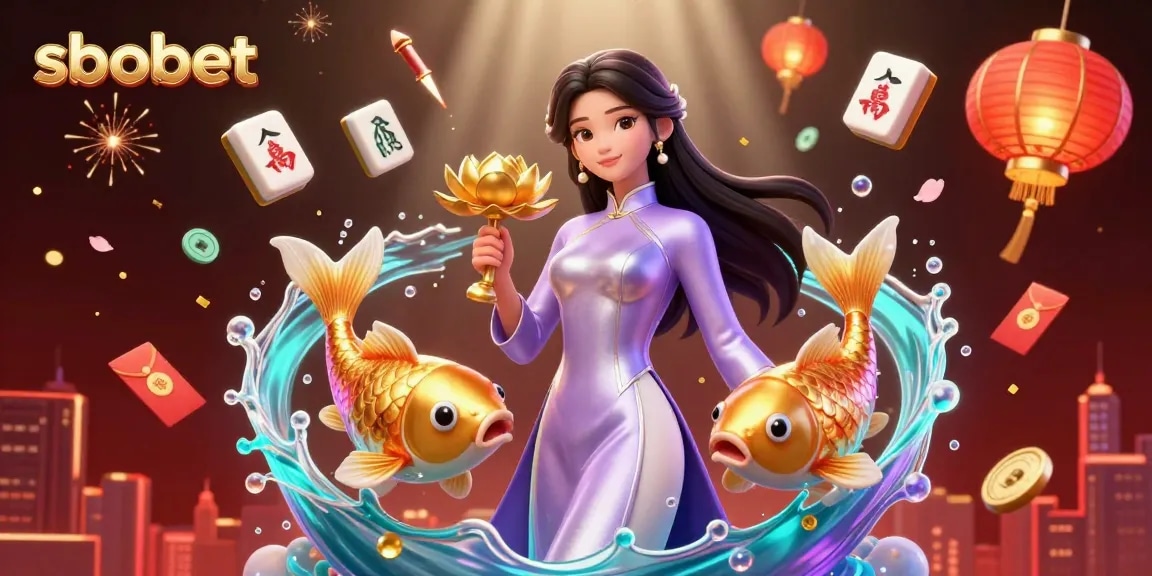 SBOBET offers dynamic betting experiences illustrated with vibrant characters and festive elements in a colorful casino scene.