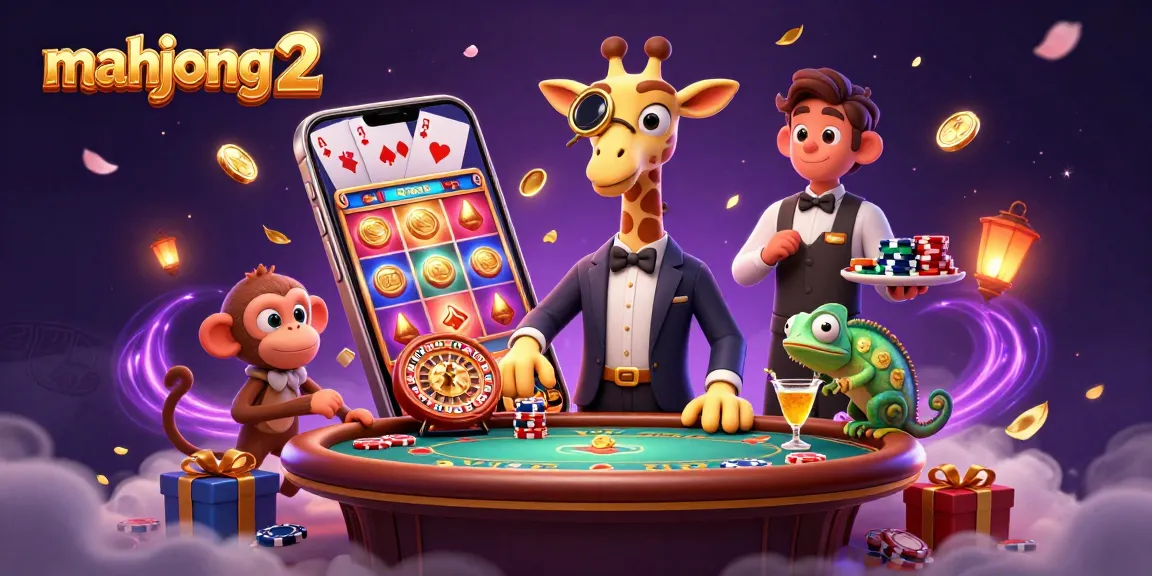 Experience mahjong 2 excitement with a high-roller giraffe and engaging casino elements in a vibrant scene.