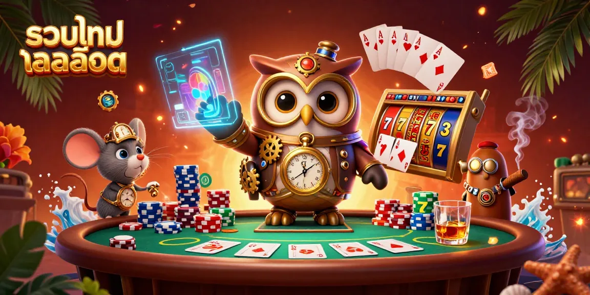 Explore innovative slot games with รวมเกมสล็อต in a vibrant steampunk casino scene.