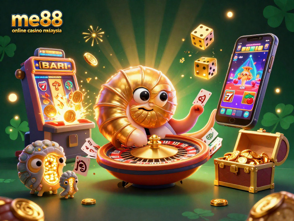 Experience the thrill of me88 online casino Malaysia with an exciting 3D illustration of games and jackpots.