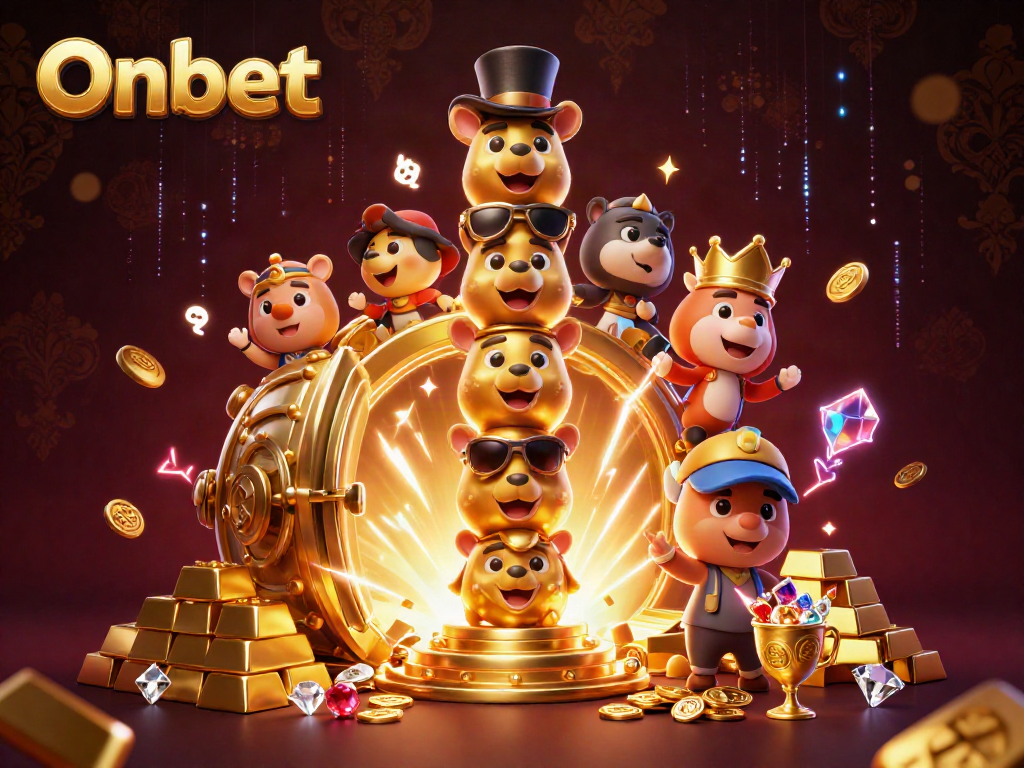 Experience the thrill of Onbet with a vibrant golden totem and game elements bursting in casino excitement.