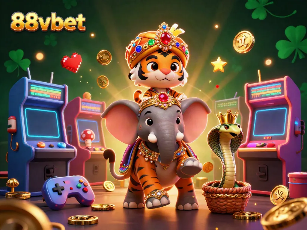Experience thrilling gameplay at 88vbet with a vibrant 3D digital casino scene featuring colorful characters.