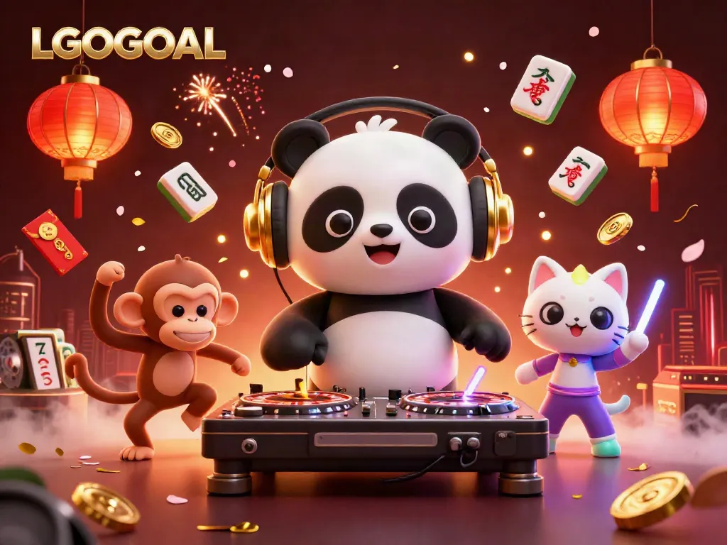 Spin the reels at LGOGOAL with a playful DJ panda and lively casino elements.