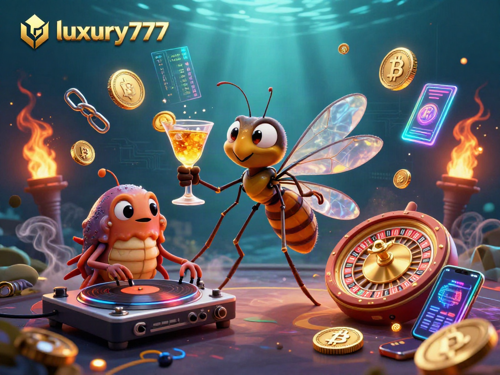 Menggandakan peluang menang di luxury777 dengan ilustrasi kasino digital dinamis dan elemen kripto.