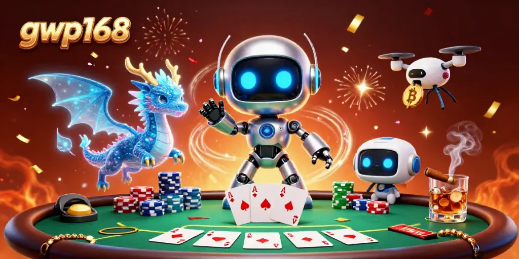 Permainan seru di gwp168 dengan karakter robot cyberpunk dan elemen kasino yang dinamis.