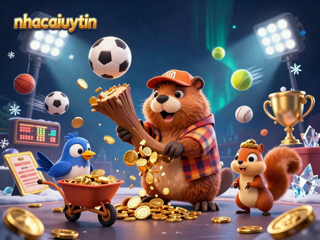 Engage in thrilling betting at nhacaiuytin with exciting sports elements like flying balls and winning trophies.