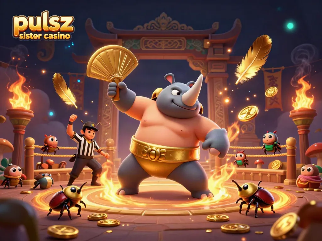 Experience the excitement of pulsz sister casino with dynamic 3D illustration of a beetle sumo champion.