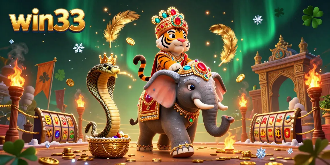 Experience thrilling wins with win33 and dynamic gaming elements in a vibrant 3D casino illustration.