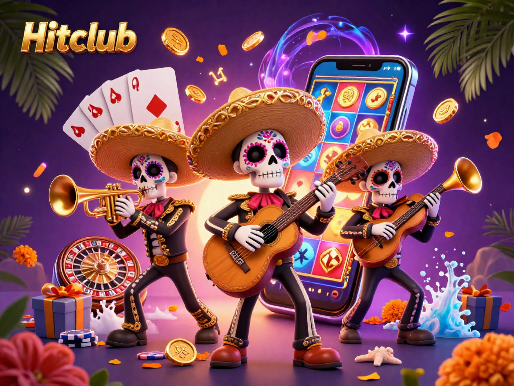 Experience excitement at Hitclub with colorful slot games and casino elements in vibrant 3D.
