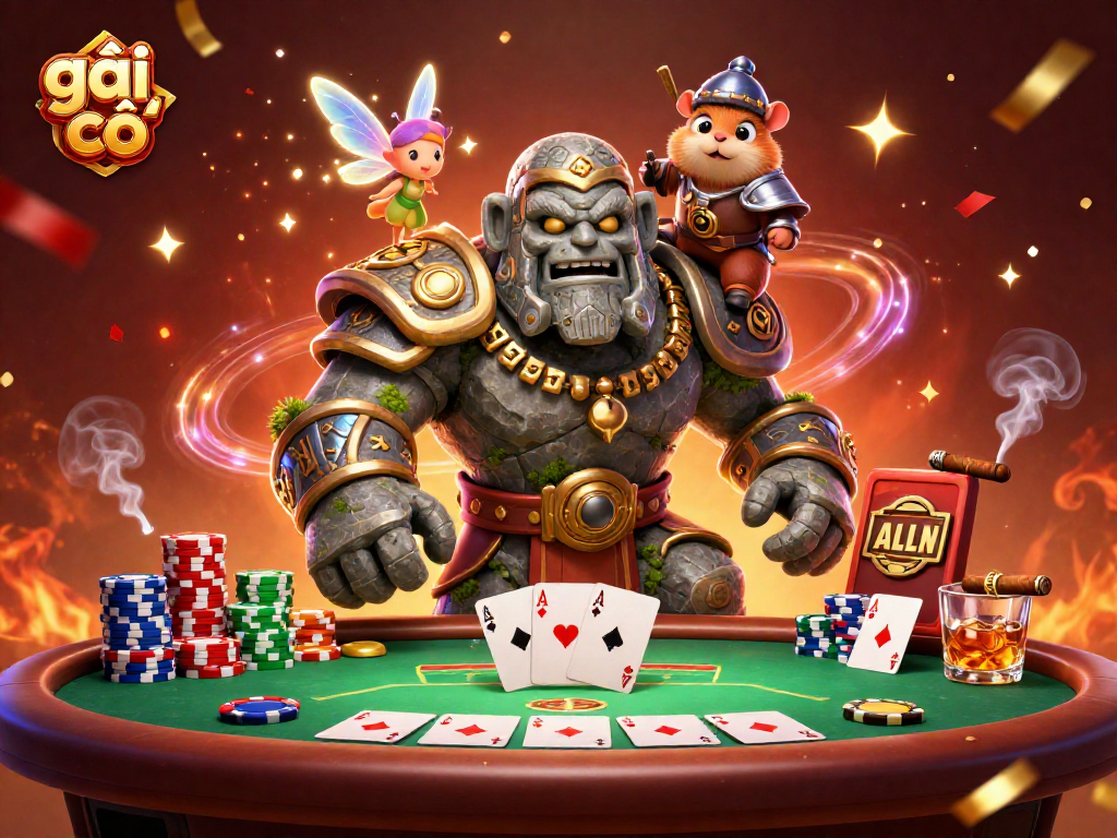 Win big with gái gọi at a fantasy casino featuring a lively golem and magical elements.