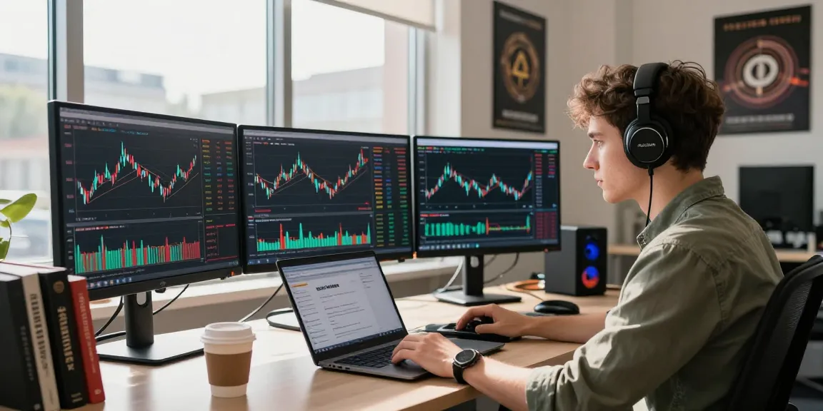 Торговля на платформе bitmex биржи в современном офисе с трейдером за монитором